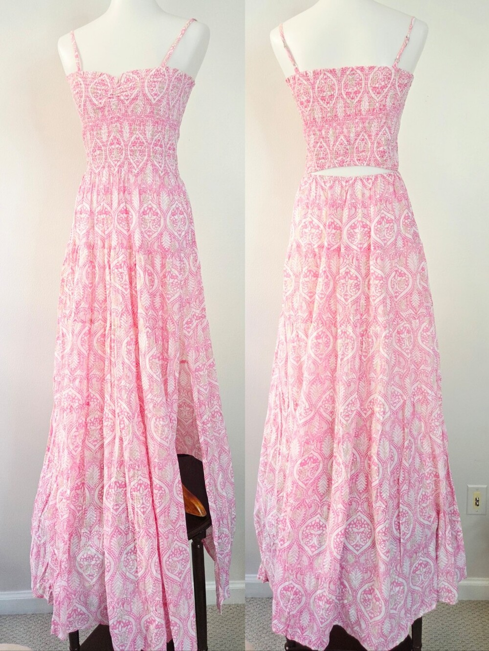 Antica Sartoria Pink Open Back Smocked Maxi Dress Pink One Size